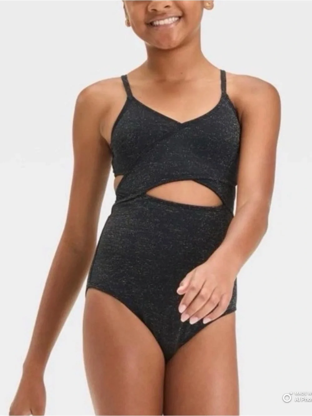 Art Class Black & Gold Cutout One Piece Swimsuit Girls Size XS NWT